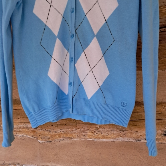 3/$15 Izod Light Blue & Brown Argyle V Neck Cotton Cardigan Size Small - Picture 3 of 7